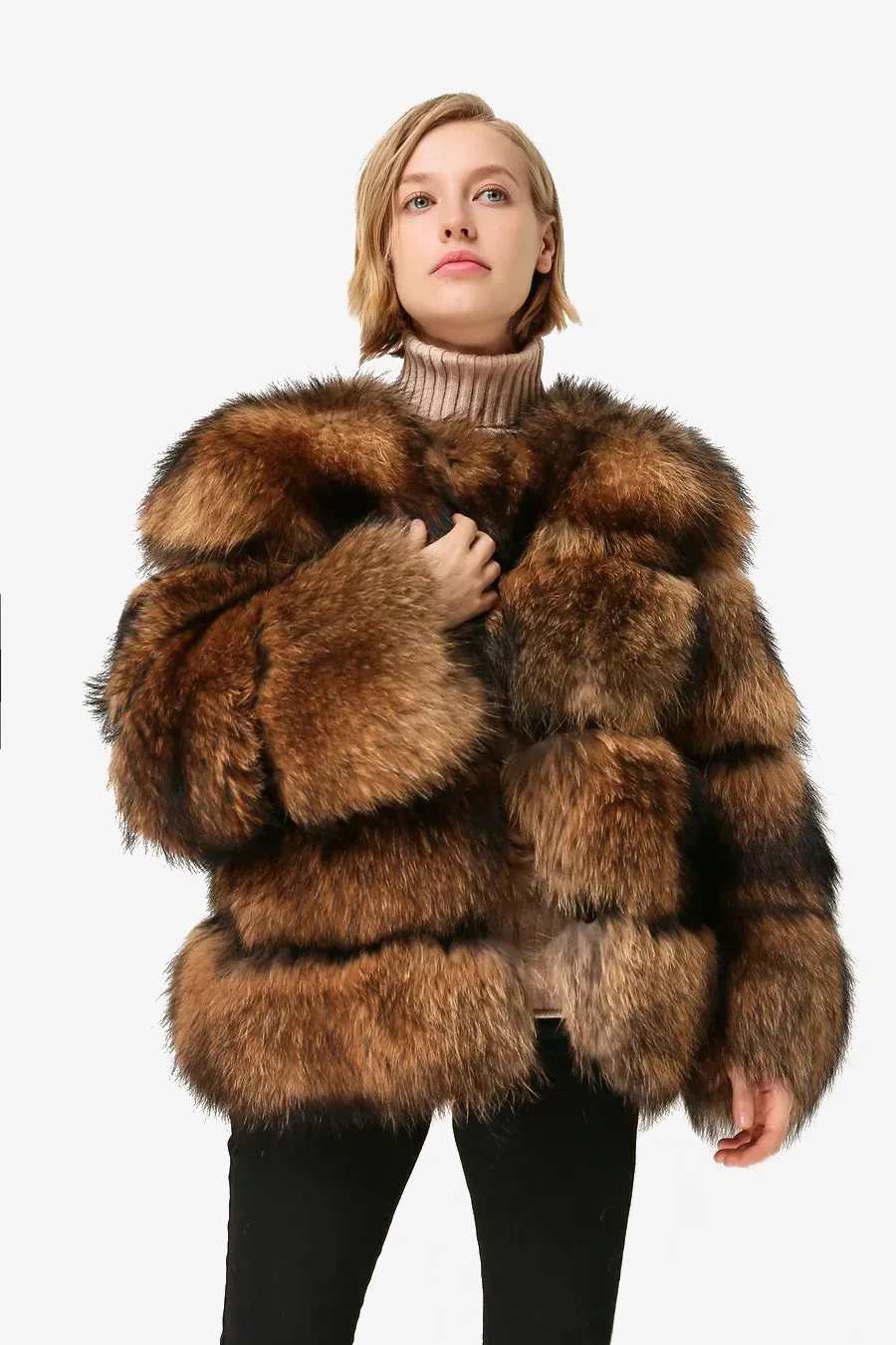 Women's winter real wash bear skin coat fluffy wide row sharp fur coat - WGLUVF