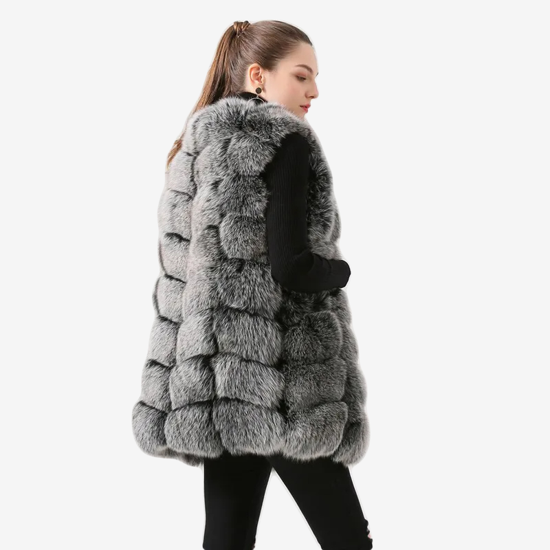 Real fox leather vest luxury fur - WGLUVF