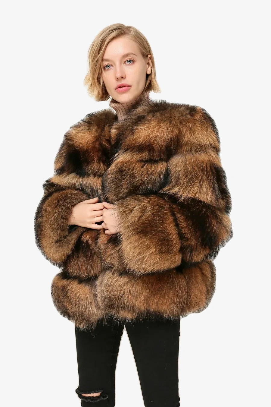 Women's winter real wash bear skin coat fluffy wide row sharp fur coat - WGLUVF