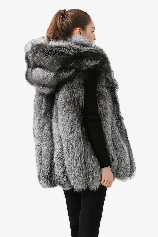 Women winter real fox fur vest fur hood gilet sliver fox fur coat - WGLUVF