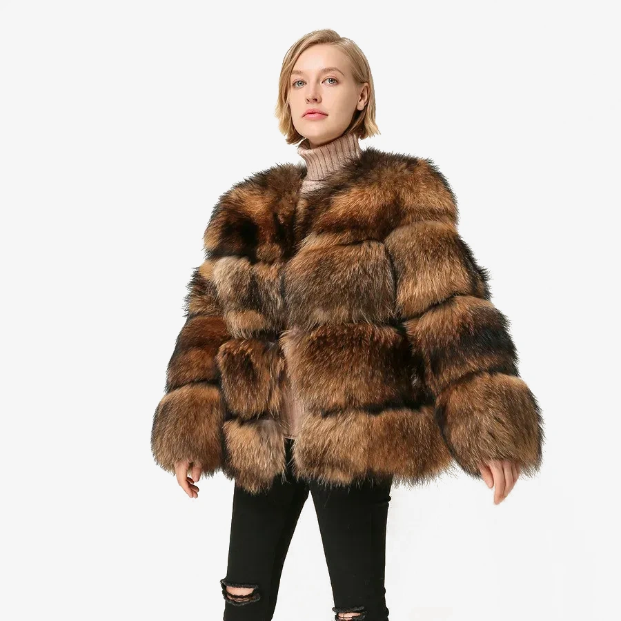 Women's winter real wash bear skin coat fluffy wide row sharp fur coat - WGLUVF