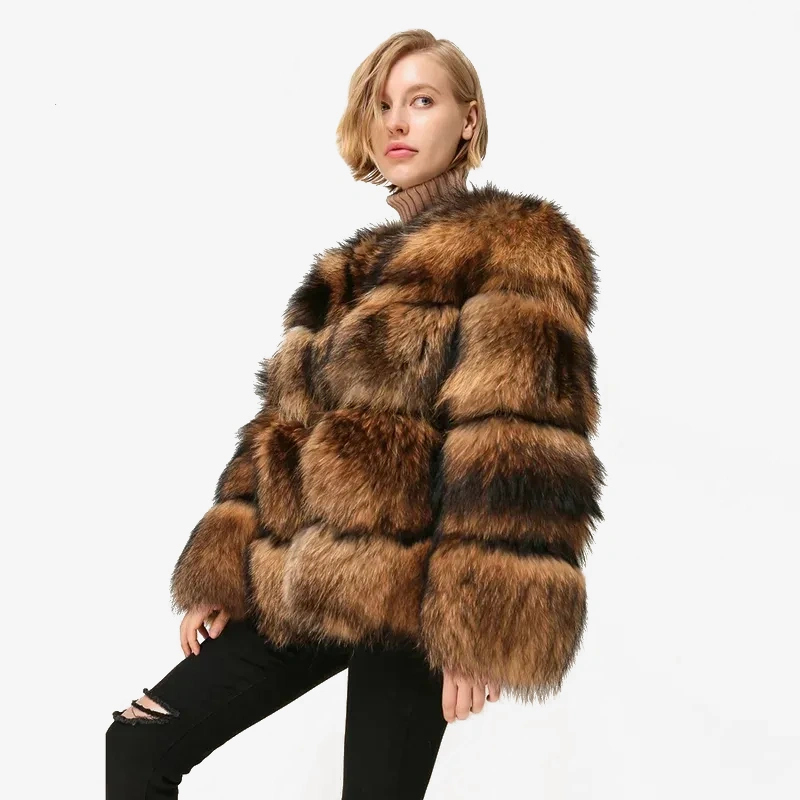 Women's winter real wash bear skin coat fluffy wide row sharp fur coat - WGLUVF