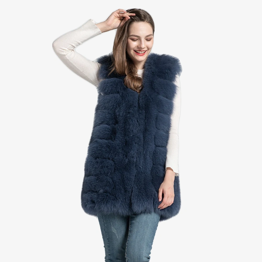 Vertical bread chunks, natural fox fur vest WG-V75/S-H - WGLUVF