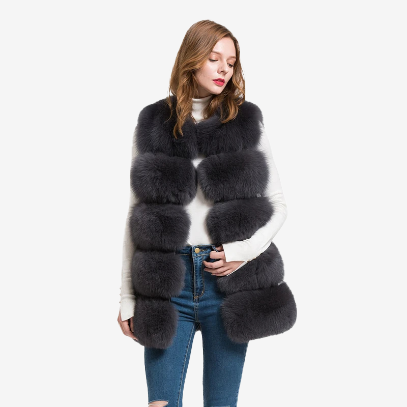 Standard length  fox real fur vest new 5-row style vest WG-5-row/70 - WGLUVF