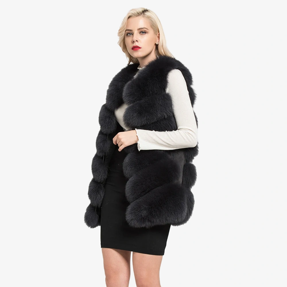 Standard length diagonal fox fur vest - WGLUVF