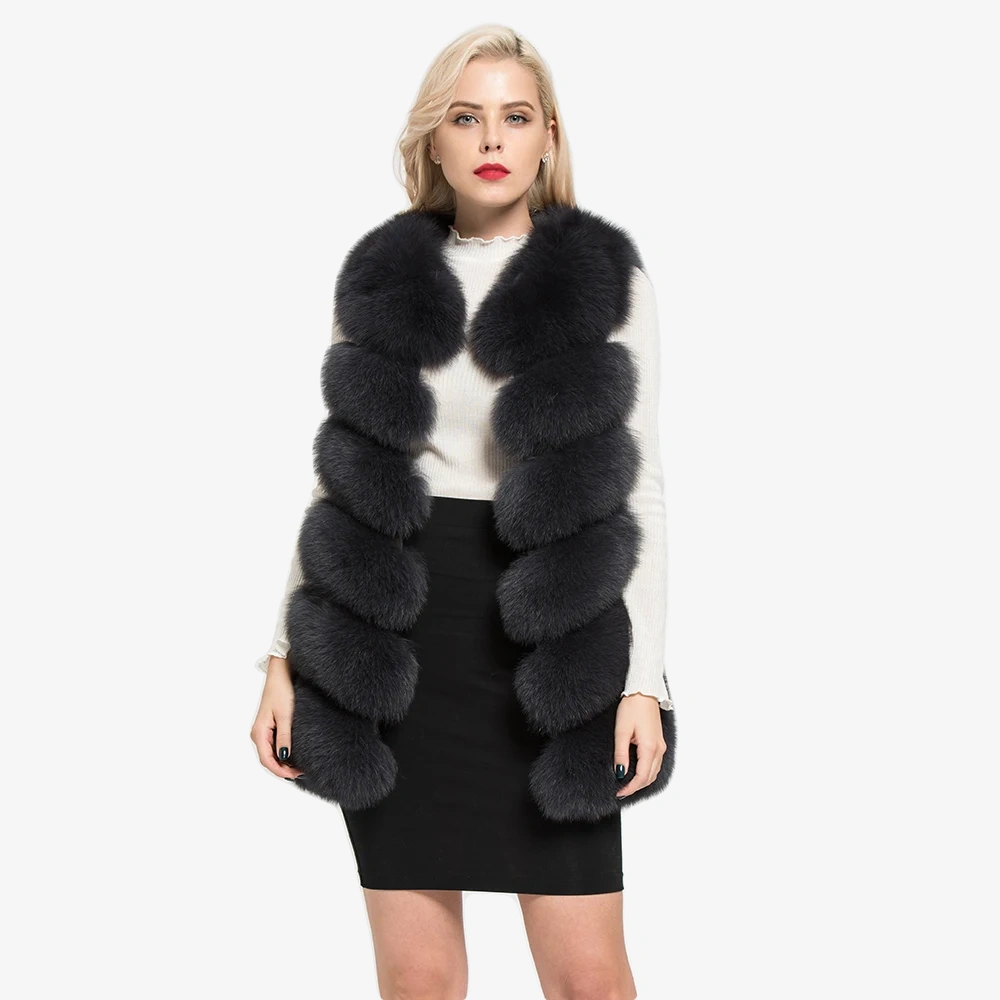 Standard length diagonal fox fur vest - WGLUVF