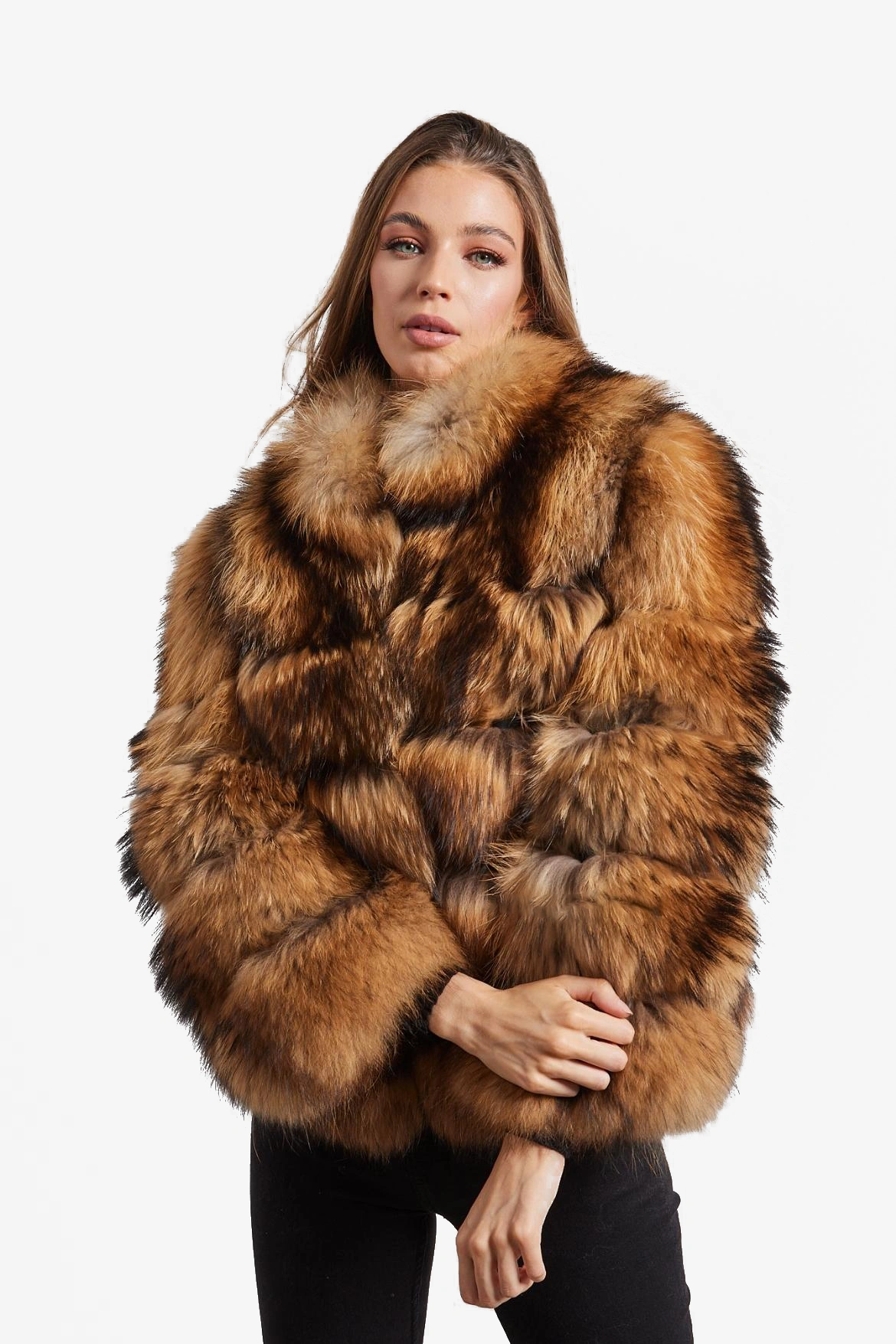 Natural Raccoon Fur 5 Ring Coat with Collar - WGLUVF