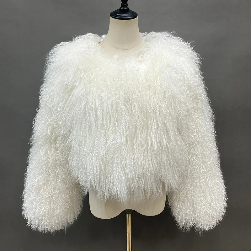 Lady Luxury Mongolian Sheep Fur Coats Winter Thick Warm Crop Jacket Natural Fur Coats Women  Mongolian Sheep Fur -series - WGLUVF