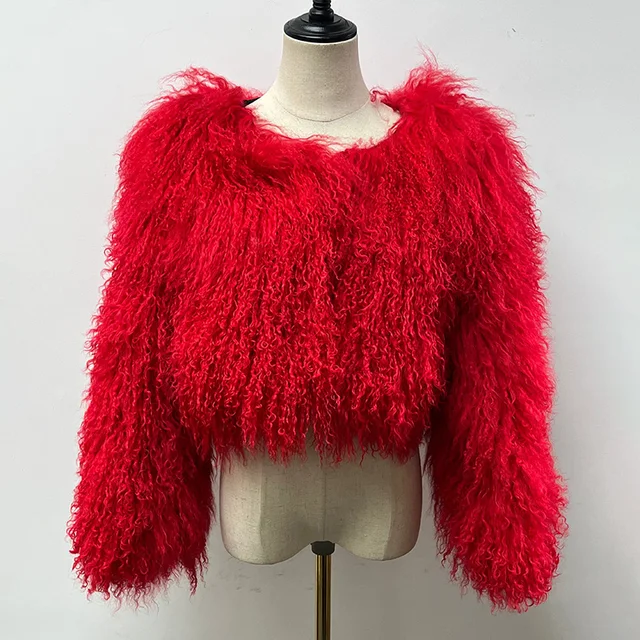 Lady Luxury Mongolian Sheep Fur Coats Winter Thick Warm Crop Jacket Natural Fur Coats Women  Mongolian Sheep Fur -series - WGLUVF