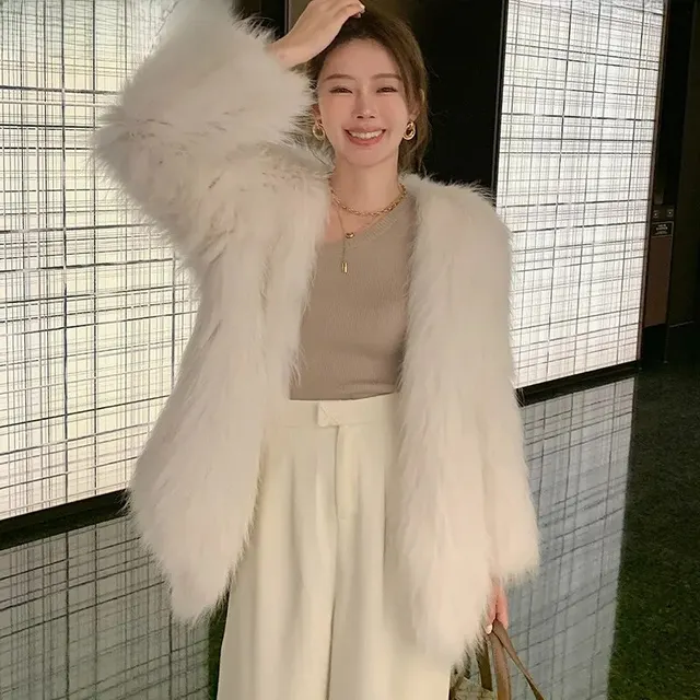 Age-reducing Double-sided Knitted Fox Fur Mid-length Jacket Women's Faux Fur Overcoat 2023 New Style - WGLUVF