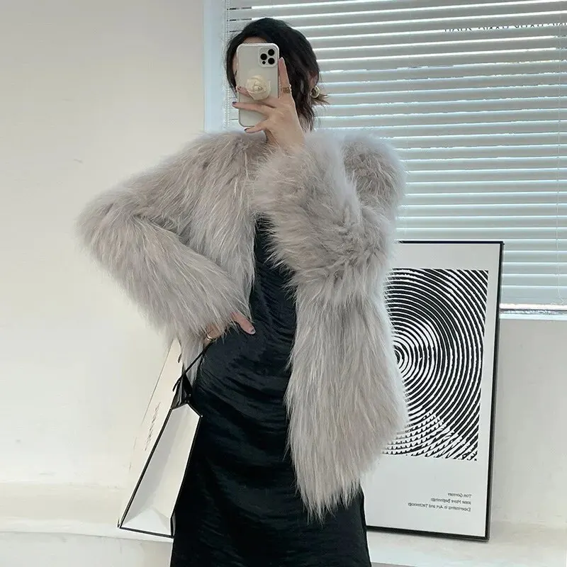 Age-reducing Double-sided Knitted Fox Fur Mid-length Jacket Women's Faux Fur Overcoat 2023 New Style - WGLUVF