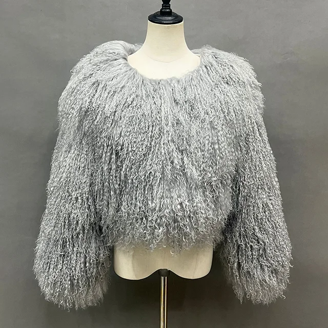 Lady Luxury Mongolian Sheep Fur Coats Winter Thick Warm Crop Jacket Natural Fur Coats Women  Mongolian Sheep Fur -series - WGLUVF