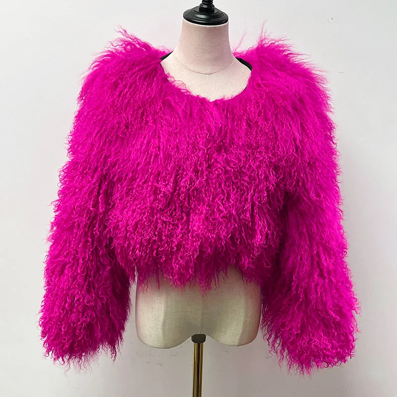 Lady Luxury Mongolian Sheep Fur Coats Winter Thick Warm Crop Jacket Natural Fur Coats Women  Mongolian Sheep Fur -series - WGLUVF