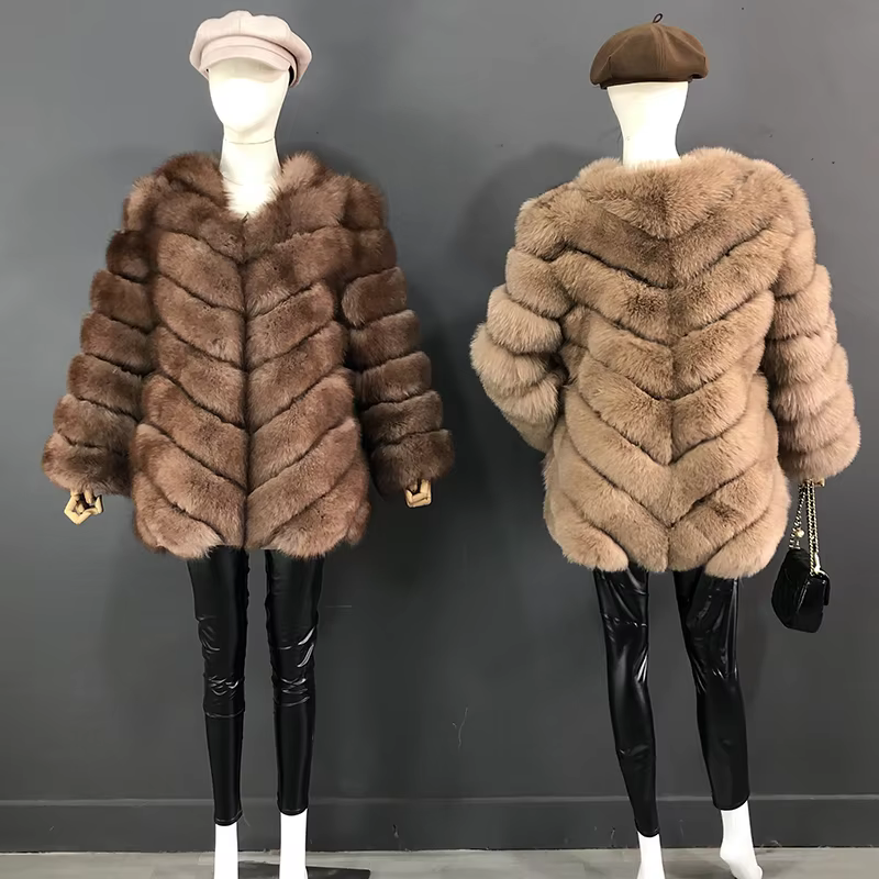 The Latest Fur Coat For Women Real Fox Fur Coat Mid-length Natural Fur Jacket Hemline Design The Waist Belt And Drawstring - WGLUVF