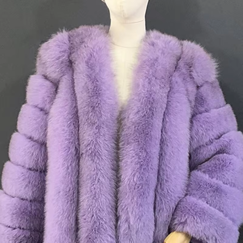 The Latest Fur Coat For Women Real Fox Fur Coat Mid-length Natural Fur Jacket Hemline Design The Waist Belt And Drawstring - WGLUVF