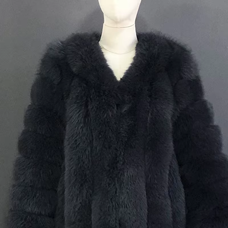The Latest Fur Coat For Women Real Fox Fur Coat Mid-length Natural Fur Jacket Hemline Design The Waist Belt And Drawstring - WGLUVF