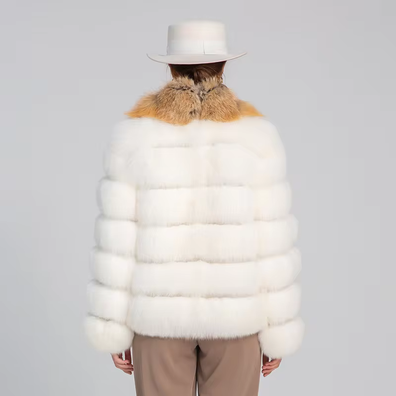 Fox fur coat with multiple rows of fur collar and fox fur jacket - WGLUVF