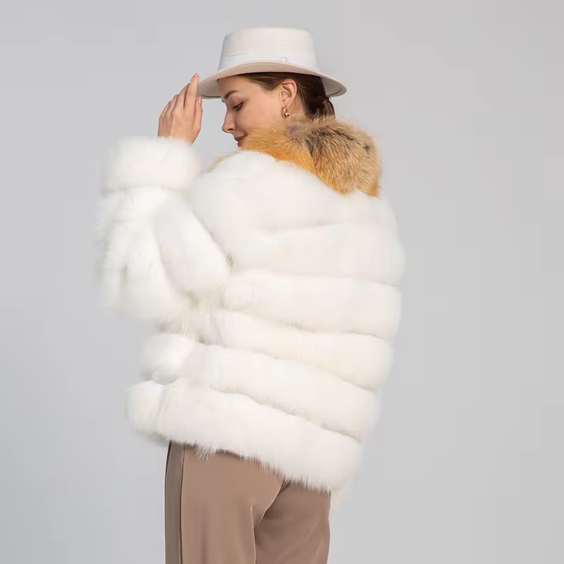 Fox fur coat with multiple rows of fur collar and fox fur jacket - WGLUVF