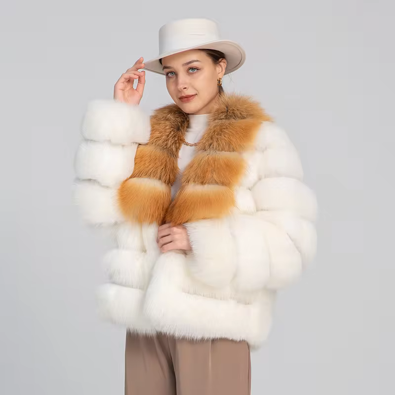 Fox fur coat with multiple rows of fur collar and fox fur jacket - WGLUVF