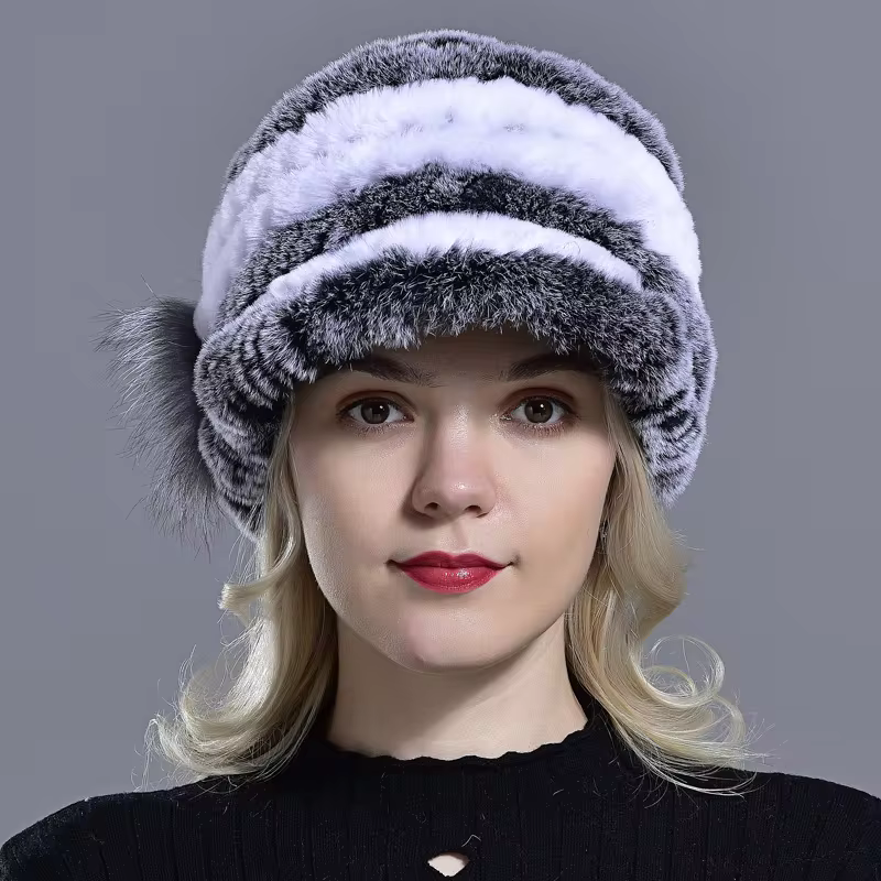Winter Woman Fur Cap Beanie Hats Lady Natural Rex Rabbit Fur Cap Warm Soft Headwear Fashion Warmth Quality Hats - WGLUVF