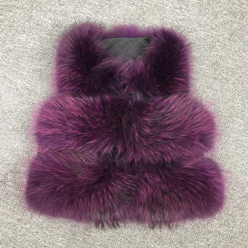 Short Real Fashion Lady Natural Raccoon Fur vest WG-STVT45-45 - WGLUVF