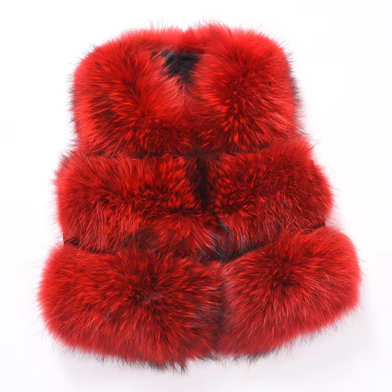 Short Real Fashion Lady Natural Raccoon Fur vest WG-STVT45-45 - WGLUVF