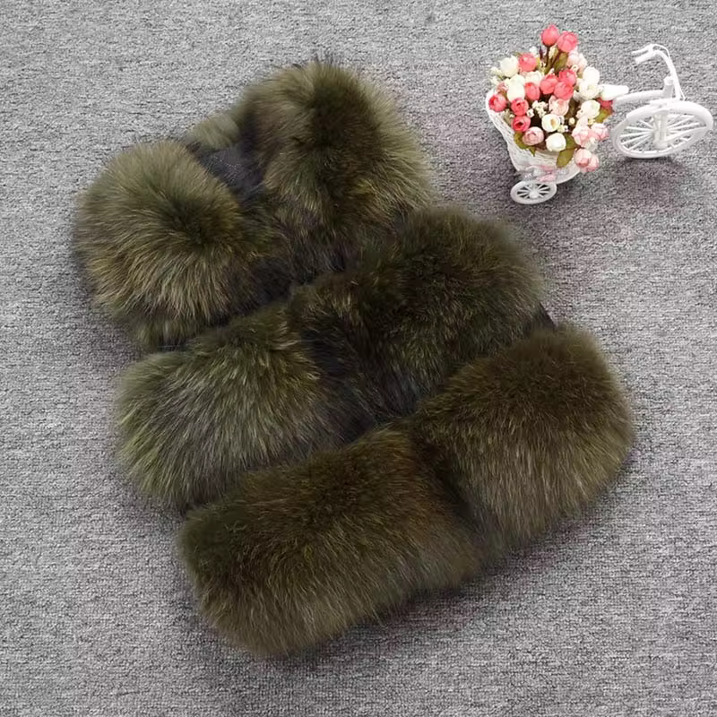 Short Real Fashion Lady Natural Raccoon Fur vest WG-STVT45-45 - WGLUVF