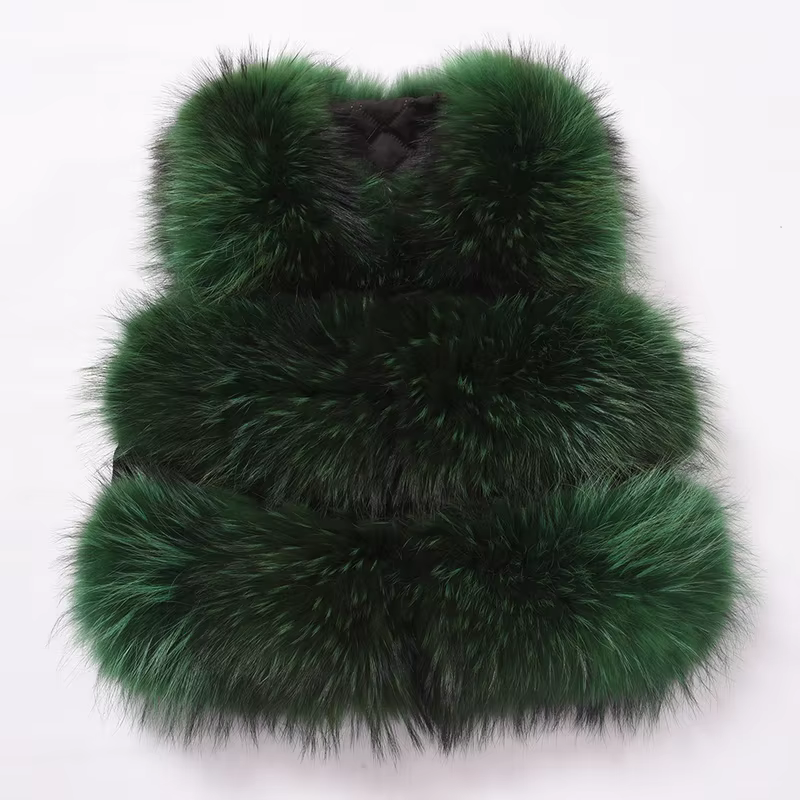 Short Real Fashion Lady Natural Raccoon Fur vest WG-STVT45-45 - WGLUVF