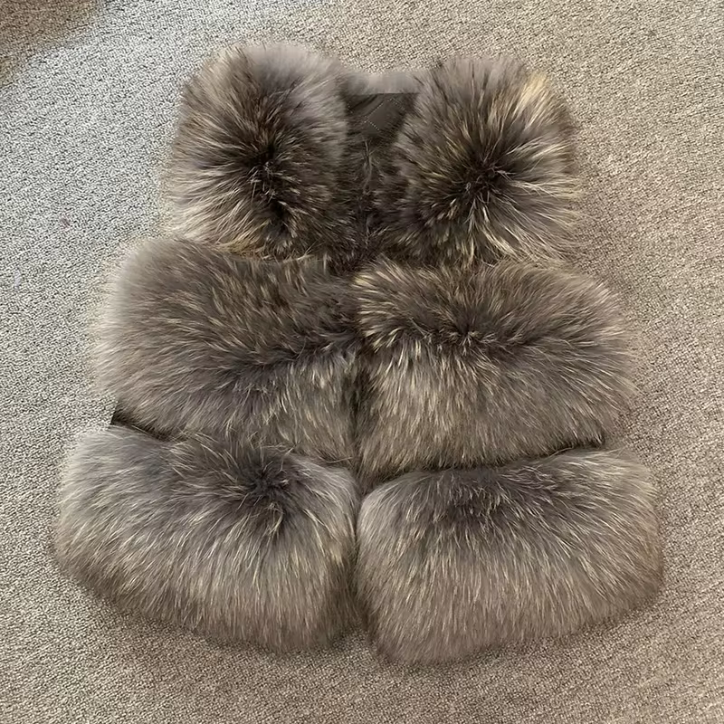 Short Real Fashion Lady Natural Raccoon Fur vest WG-STVT45-45 - WGLUVF