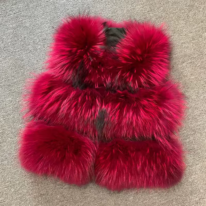 Short Real Fashion Lady Natural Raccoon Fur vest WG-STVT45-45 - WGLUVF