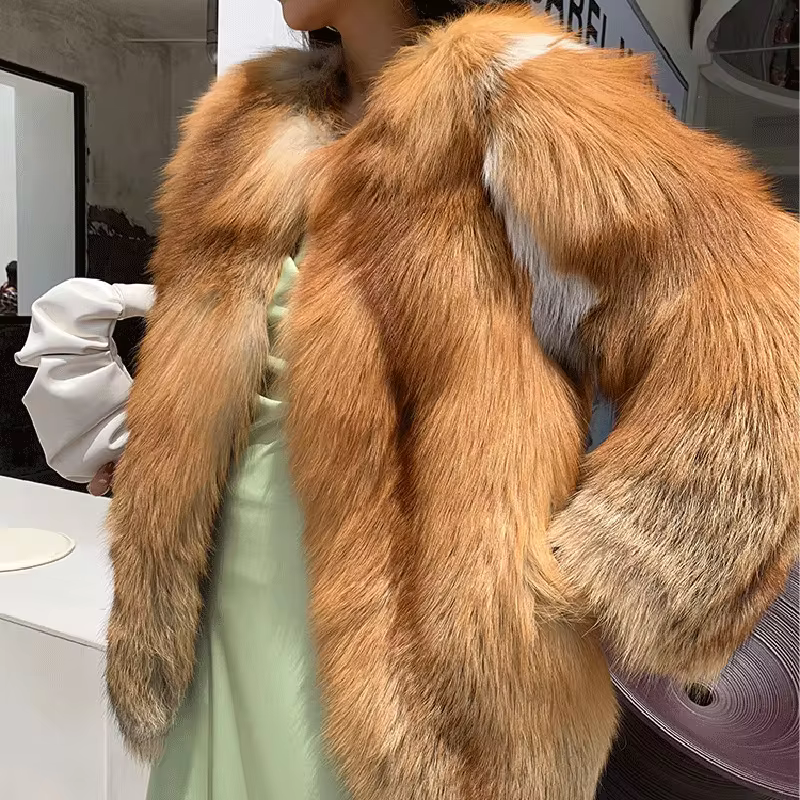 Red fox fur leather jacket, all fur - WGLUVF