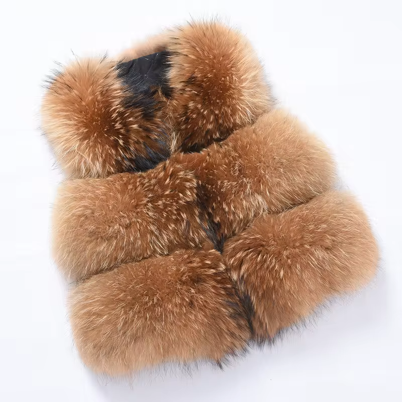 Short Real Fashion Lady Natural Raccoon Fur vest WG-STVT45-45 - WGLUVF
