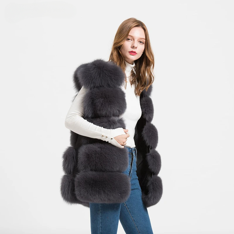 Standard length  fox real fur vest new 5-row style vest WG-5-row/70 - WGLUVF