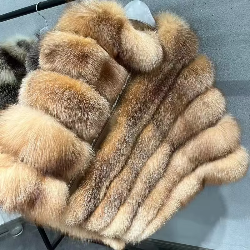 Women's Thick Warm Winter Poncho Natural Fox Fur High Quality Luxury Capes Lady Fluffy Shawls - WGLUVF