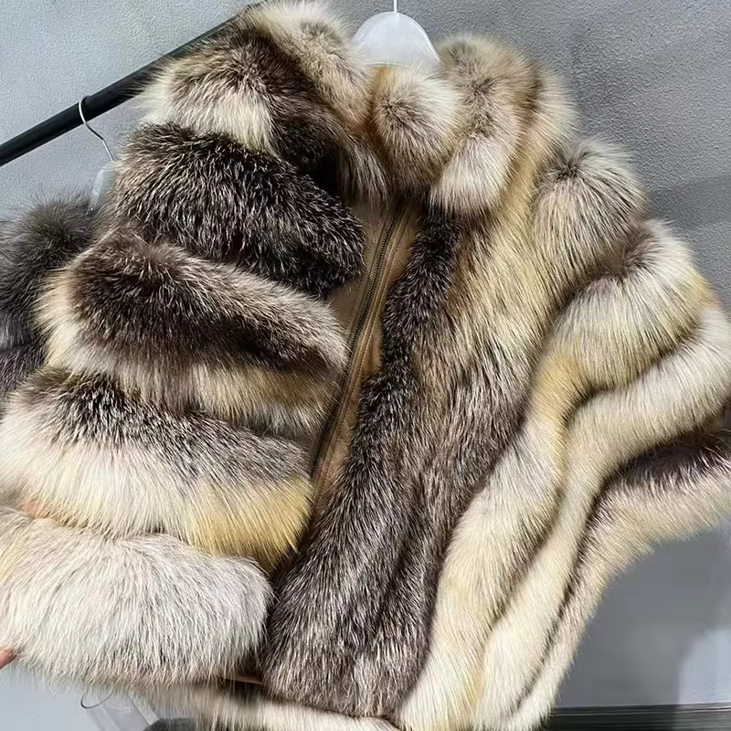 Women's Thick Warm Winter Poncho Natural Fox Fur High Quality Luxury Capes Lady Fluffy Shawls - WGLUVF