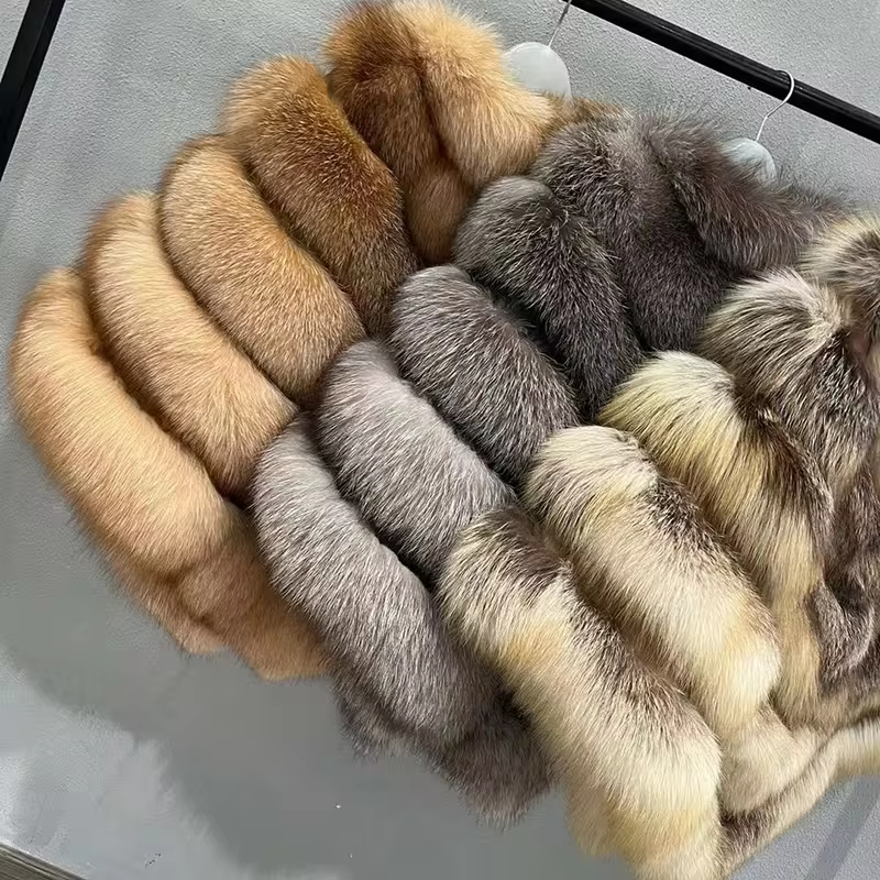 Women's Thick Warm Winter Poncho Natural Fox Fur High Quality Luxury Capes Lady Fluffy Shawls - WGLUVF