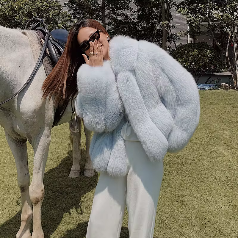 Fluffy natural fur leather jacket luxury lapel women's clothing - WGLUVF