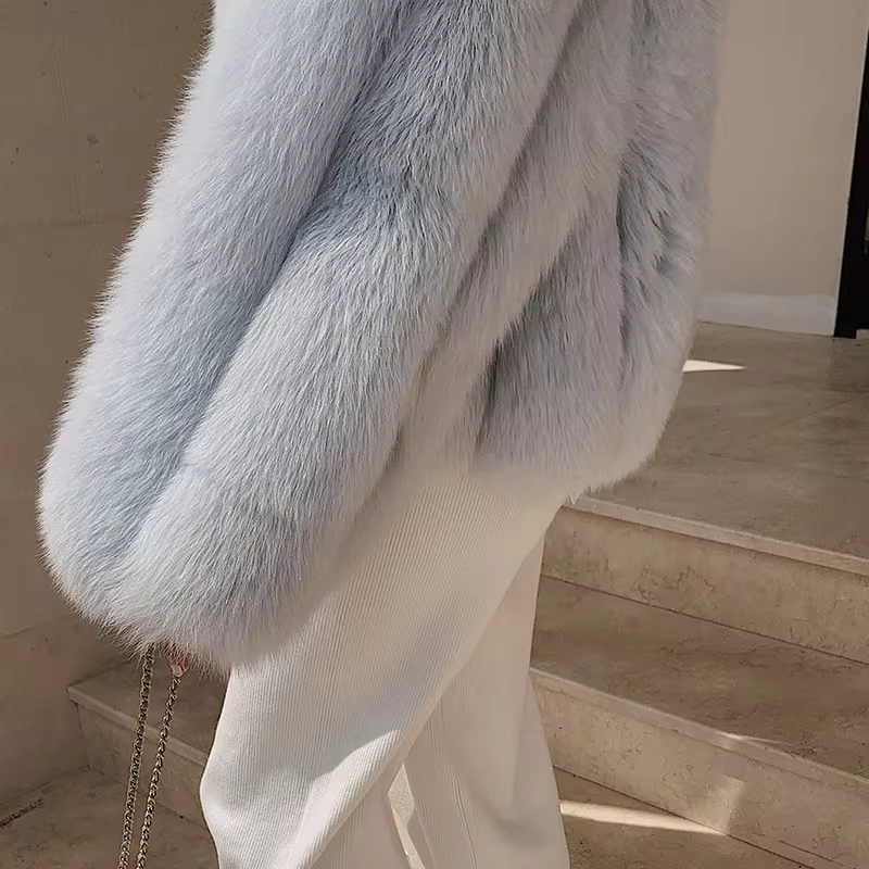 Fluffy natural fur leather jacket luxury lapel women's clothing - WGLUVF