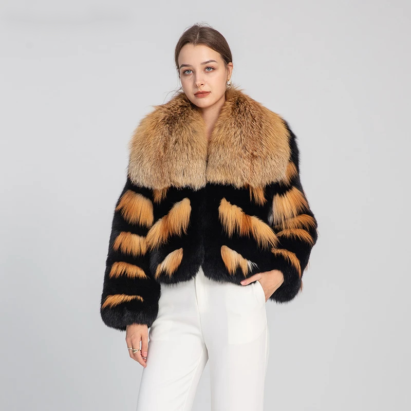 Multi colored layered whole skin fox jacket - WGLUVF