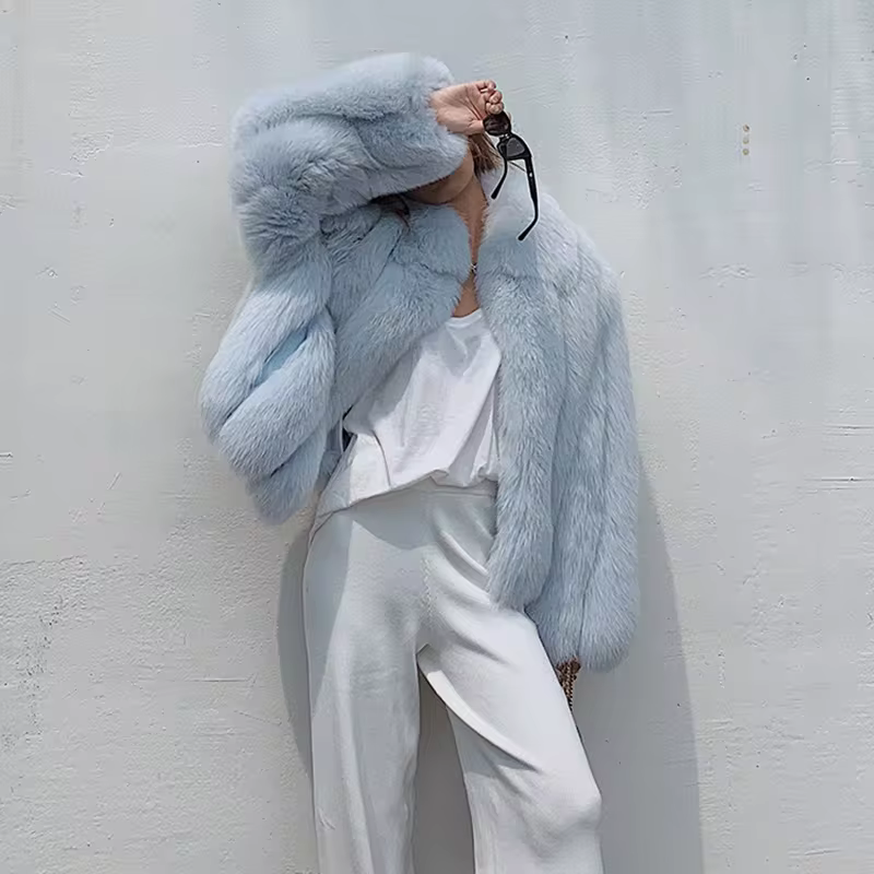 Fluffy natural fur leather jacket luxury lapel women's clothing - WGLUVF