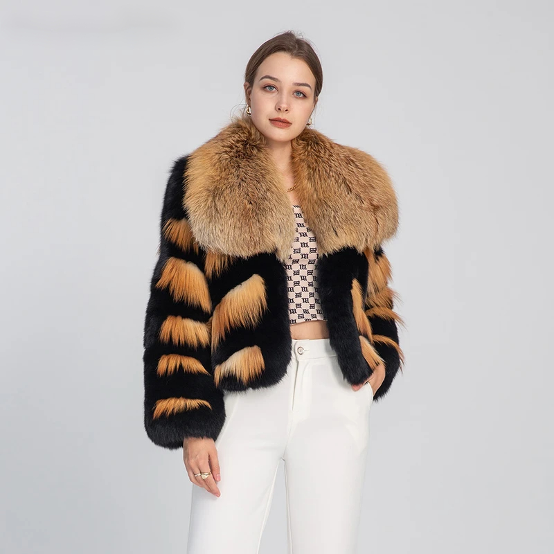 Multi colored layered whole skin fox jacket - WGLUVF