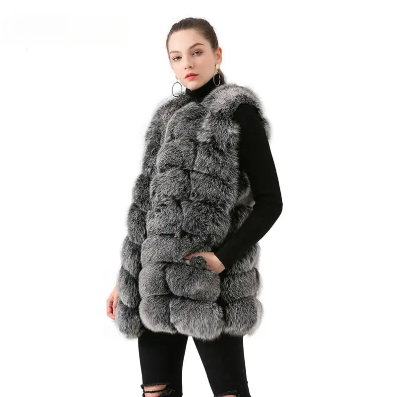 Real fox leather vest luxury fur - WGLUVF