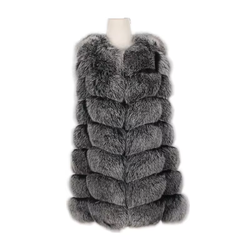 Real fox leather vest luxury fur - WGLUVF