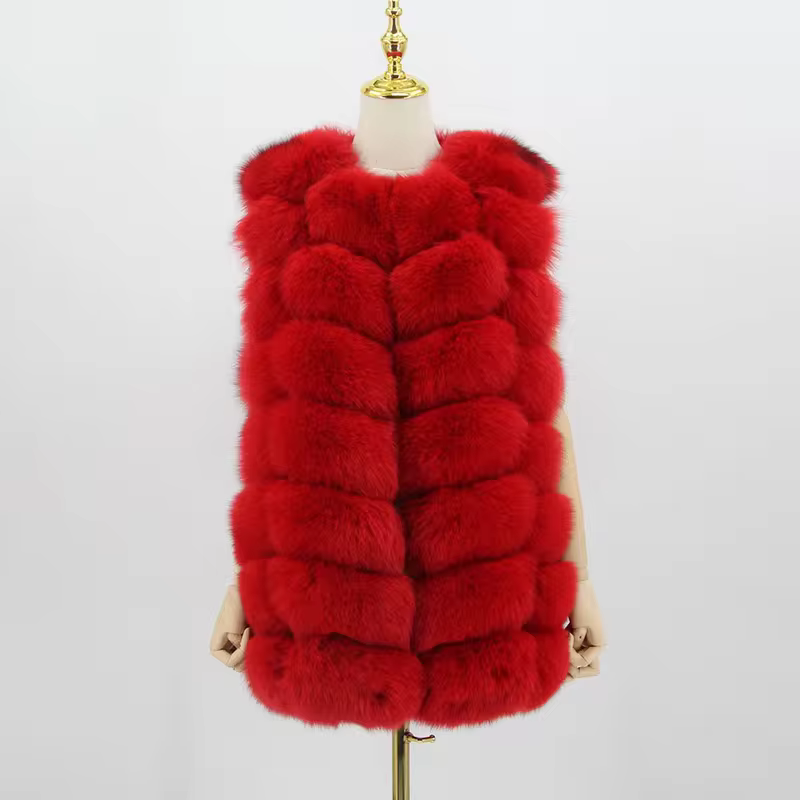 Real fox leather vest luxury fur - WGLUVF