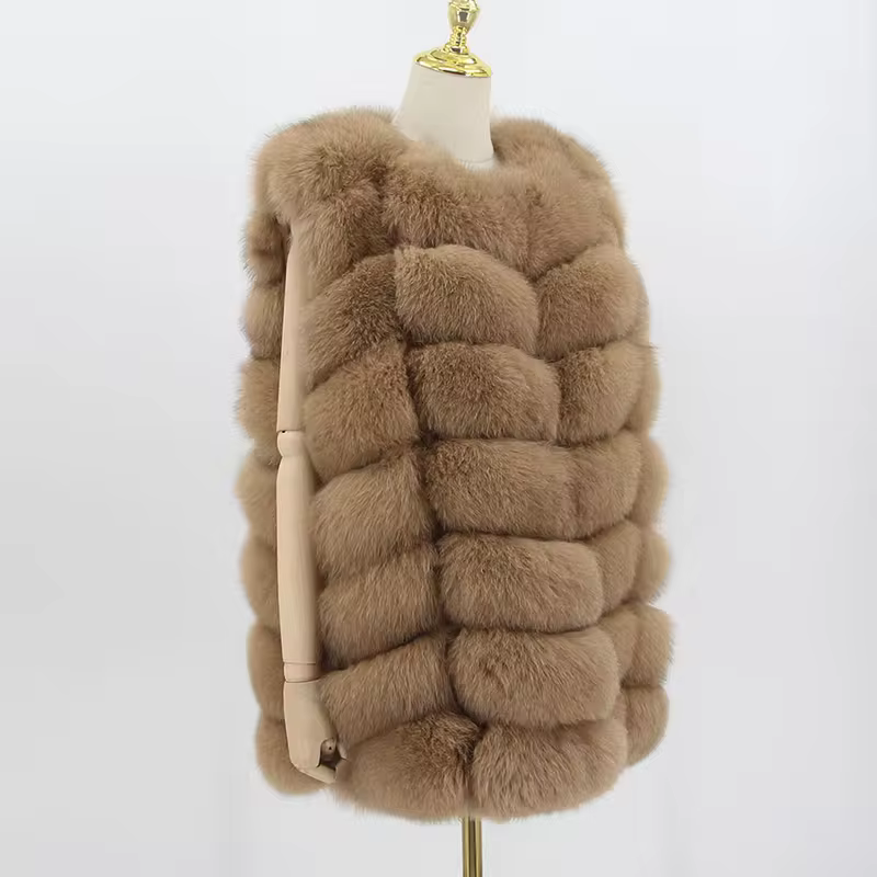 Real fox leather vest luxury fur - WGLUVF