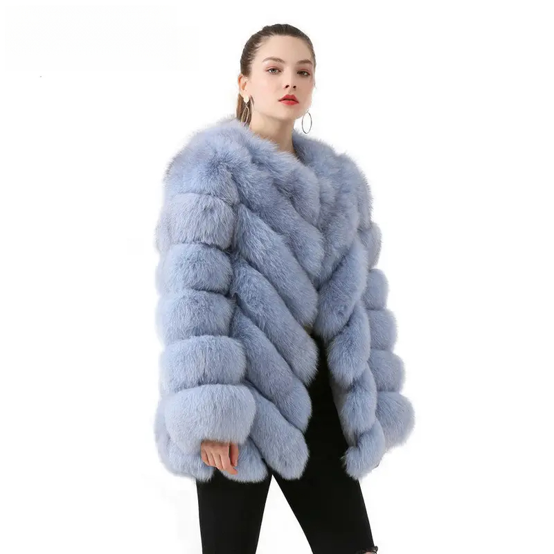 Real fox fur coat long sleeved women's diagonal pattern - WGLUVF