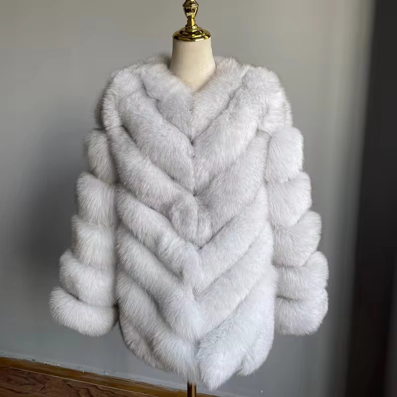 Real fox fur coat long sleeved women's diagonal pattern - WGLUVF