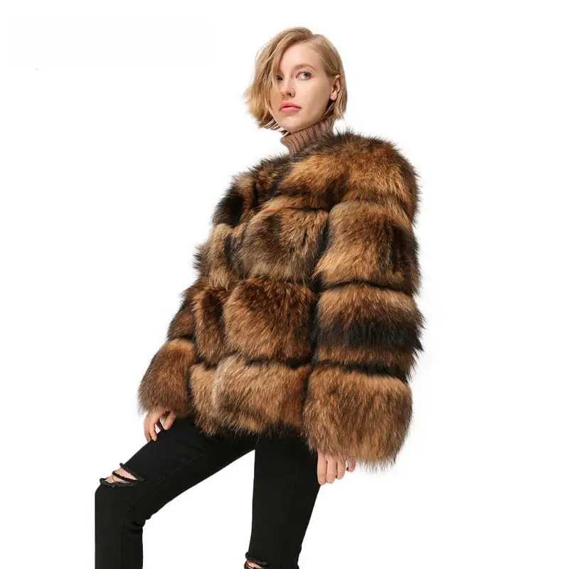 Fluffy wide row raccoon fur clothing