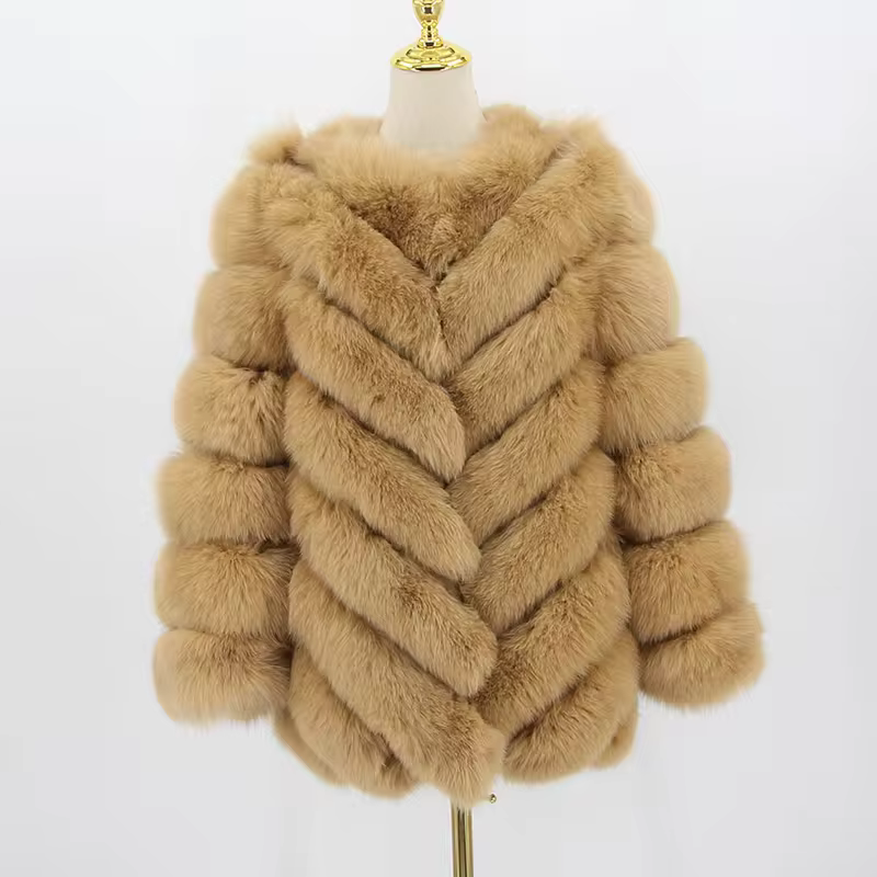 Real fox fur coat long sleeved women's diagonal pattern - WGLUVF