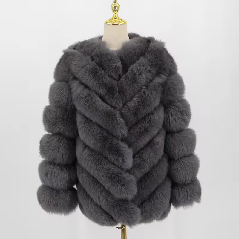 Real fox fur coat long sleeved women's diagonal pattern - WGLUVF